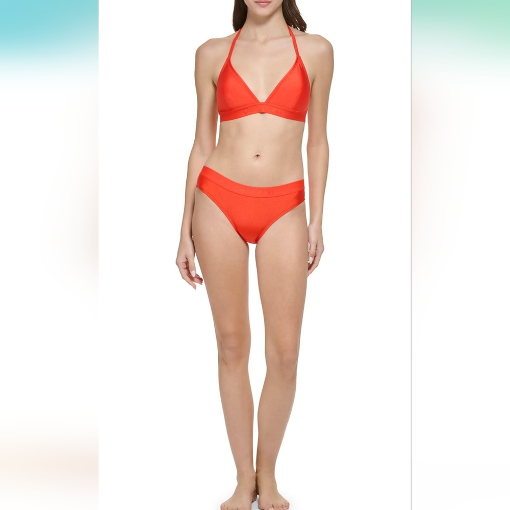 Calvin Klein Women's Low Waisted Elastic Logo Triangle Bikini Set